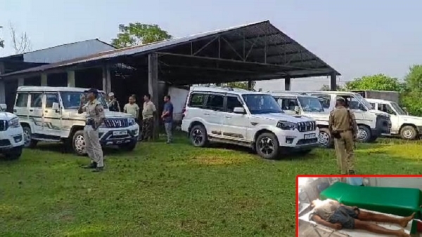 ਅਸਾਮ: ਮੁਕਾਬਲੇ ਤੋਂ ਬਾਅਦ ਪੁਲਿਸ ਕਰਮਚਾਰੀ ਇਕੱਠੇ ਹੋਏ। ਇਨਸੈੱਟ ਮੁਕਾਬਲੇ ਵਿੱਚ ਮਾਰਿਆ ਗਿਆ ਮਾਓਵਾਦੀ।