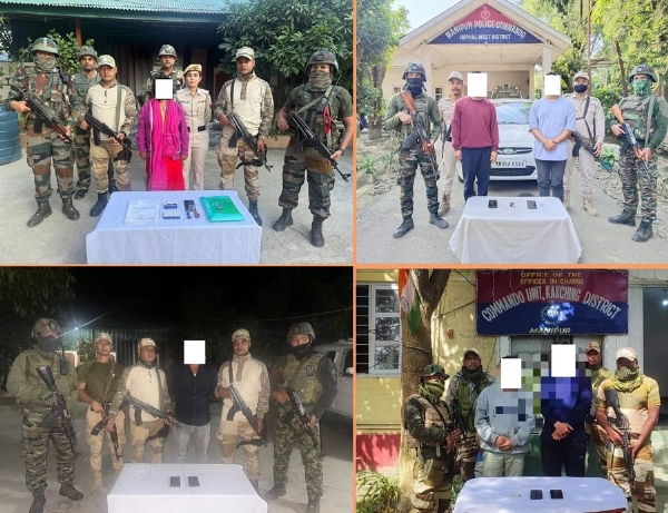 ਮਣੀਪੁਰ ਦੇ ਚਾਰ ਜ਼ਿਲ੍ਹਿਆਂ ਤੋਂ ਗ੍ਰਿਫ਼ਤਾਰ ਕੀਤੇ ਗਏ ਛੇ ਅੱਤਵਾਦੀਆਂ ਦੀਆਂ ਤਸਵੀਰਾਂ ਮਣੀਪੁਰ ਦੇ ਚਾਰ ਜ਼ਿਲ੍ਹਿਆਂ ਤੋਂ ਗ੍ਰਿਫ਼ਤਾਰ ਕੀਤੇ ਗਏ ਛੇ ਅੱਤਵਾਦੀਆਂ ਦੀਆਂ ਤਸਵੀਰਾਂ