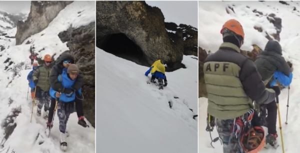 ਬਰਫ਼ਬਾਰੀ ਵਿੱਚ ਫਸੇ ਸੈਲਾਨੀਆਂ ਨੂੰ ਬਚਾਉਂਦੇ ਪੁਲਿਸ ਮੁਲਾਜ਼ਮ