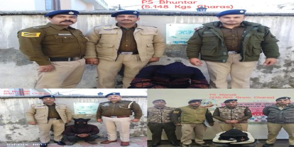 ਭੁੰਤਰ ਅਤੇ ਮਨਾਲੀ ਵਿੱਚ ਚਰਸ ਸਮੇਤ ਤਿੰਨ ਗ੍ਰਿਫ਼ਤਾਰ