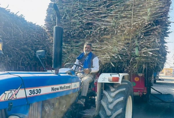 ਕਿਸਾਨ ਗੰਨੇ ਦੀ ਟਰਾਲੀ ਲੈ ਕੇ ਜਾਂਦਾ ਹੋਇਆ