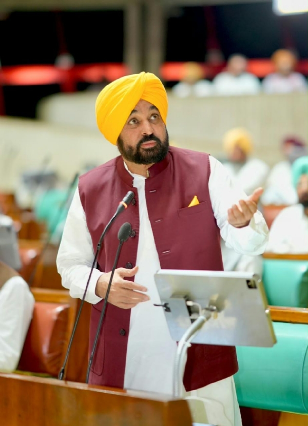 ਮੁੱਖ ਮੰਤਰੀ ਭਗਵੰਤ ਸਿੰਘ ਮਾਨ ਸੰਬੋਧਨ ਕਰਦੇ ਹੋਏ।