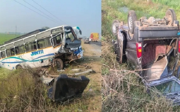 ਹਾਦਸੇ ਤੋਂ ਬਾਅਦ ਬੱਸ ਅਤੇ ਵੈਨ ਦੀ ਤਸਵੀਰ। ਹਾਦਸੇ ਤੋਂ ਬਾਅਦ ਬੱਸ ਅਤੇ ਵੈਨ ਦੀ ਤਸਵੀਰ।