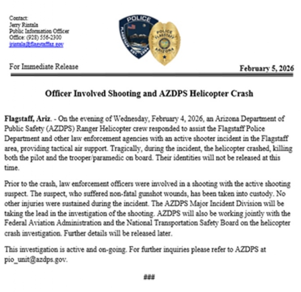 ਐਰੀਜ਼ੋਨਾ ਡਿਪਾਰਟਮੈਂਟ ਆਫ਼ ਪਬਲਿਕ ਸੇਫਟੀ ਰਿਲੀਜ਼।