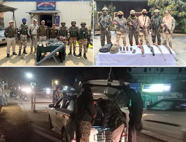 ਸੁਰੱਖਿਆ ਕਰਮਚਾਰੀਆਂ ਨੇ ਮਨੀਪੁਰ ਦੇ ਚੁਰਾਚਾਂਦਪੁਰ ਅਤੇ ਥੌਬਲ ਜ਼ਿਲ੍ਹਿਆਂ ਤੋਂ ਤਲਾਸ਼ੀ ਮੁਹਿੰਮ ਚਲਾਈ ਅਤੇ ਹਥਿਆਰਾਂ ਅਤੇ ਗੋਲਾ ਬਾਰੂਦ ਦਾ ਵੱਡਾ ਜ਼ਖੀਰਾ ਬਰਾਮਦ ਕੀਤਾ।