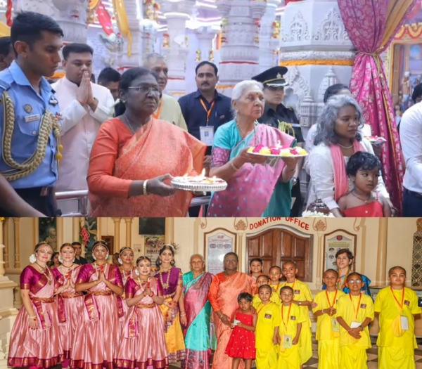 ਪ੍ਰੇਮ ਮੰਦਿਰ ਅਤੇ ਇਸਕੋਨ ਮੰਦਿਰ ਵਿਖੇ ਪੂਜਾ ਦੌਰਾਨ ਰਾਸ਼ਟਰਪਤੀ ਅਤੇ ਹੋਰ।