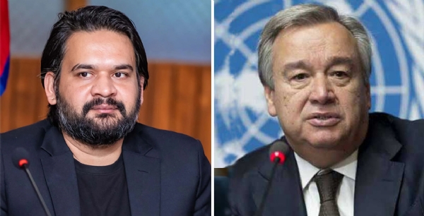 ਨੇਪਾਲ ਦੇ ਨਵੇਂ ਨਿਯੁਕਤ ਪ੍ਰਧਾਨ ਮੰਤਰੀ ਬਲੇਂਦਰ ਸ਼ਾਹ ਅਤੇ ਸੰਯੁਕਤ ਰਾਸ਼ਟਰ ਦੇ ਸਕੱਤਰ-ਜਨਰਲ ਗੁਟੇਰੇਸ