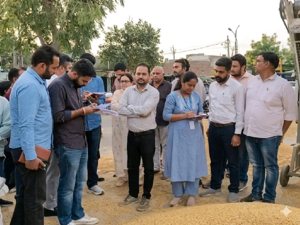 ਕੇਂਦਰੀ ਟੀਮ ਨੇ ਫਾਜ਼ਿਲਕਾ ਮੰਡੀ ’ਚ ਬਾਰਿਸ਼ ਤੇ ਗੜੇਮਾਰੀ ਪ੍ਰਭਾਵਿਤ ਫ਼ਸਲ ਦਾ ਲਿਆ ਜਾਇਜ਼ਾ।