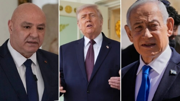 ਲੇਬਨਾਨ ਦੇ ਰਾਸ਼ਟਰਪਤੀ ਜਨਰਲ ਜੋਸਫ਼ ਔਨ, ਅਮਰੀਕੀ ਰਾਸ਼ਟਰਪਤੀ ਡੋਨਾਲਡ ਟਰੰਪ, ਅਤੇ ਇਜ਼ਰਾਈਲੀ ਪ੍ਰਧਾਨ ਮੰਤਰੀ ਬੈਂਜਾਮਿਨ ਨੇਤਨਯਾਹੂ (ਖੱਬੇ ਤੋਂ ਸੱਜੇ)। ਫੋਟੋ: ਇੰਟਰਨੈੱਟ ਮੀਡੀਆ