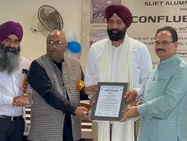 ਸੰਤ ਲੋਂਗੋਵਾਲ ਇੰਸਟੀਚਿਊਟ ਆਫ਼ ਇੰਜੀਨੀਅਰਿੰਗ ਐਂਡ ਟੈਕਨਾਲੋਜੀ ਵੱਲੋਂ ਇੰਜੀਨੀਅਰ ਵਿਨਰਜੀਤ ਸਿੰਘ ਖਡਿਆਲ ਨੂੰ ਨੌਜਵਾਨ ਪ੍ਰਤੀਕ ਸਨਮਾਨ ਨਾਲ ਨਿਵਾਜਿਆ ਗਿਆ