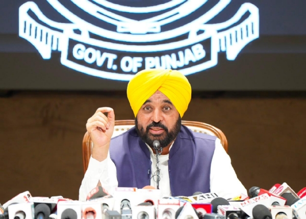 Addressing a press conference, Chief Minister Bhagwant Singh Mann Addressing a press conference, Chief Minister Bhagwant Singh Mann