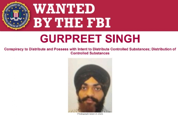 ਐੱਫਬੀਆਈ ਵੱਲੋਂ ਜਾਰੀ ਕੀਤੀ ਗਈ ਗੁਰਪ੍ਰੀਤ ਸਿੰਘ ਦੀ ਫੋਟੋ।