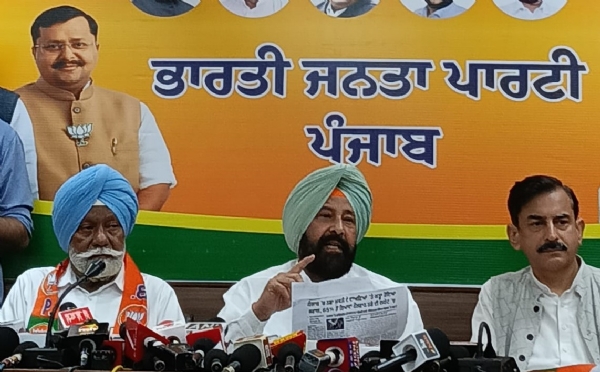 BJP Punjab President Kewal Singh Dhillon addressing press conference.